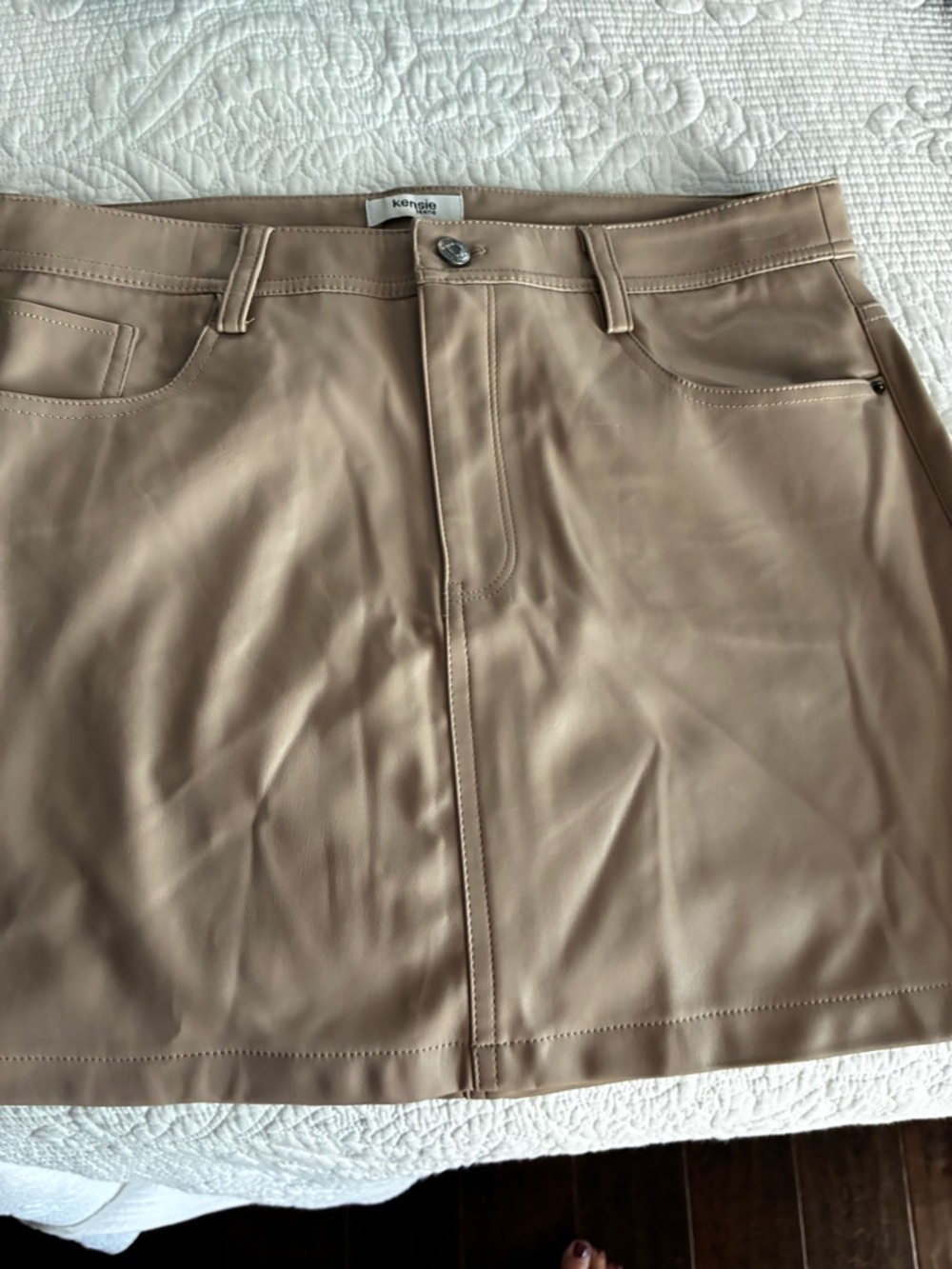 Kensie Taupe Faux Leather Mini Skirt